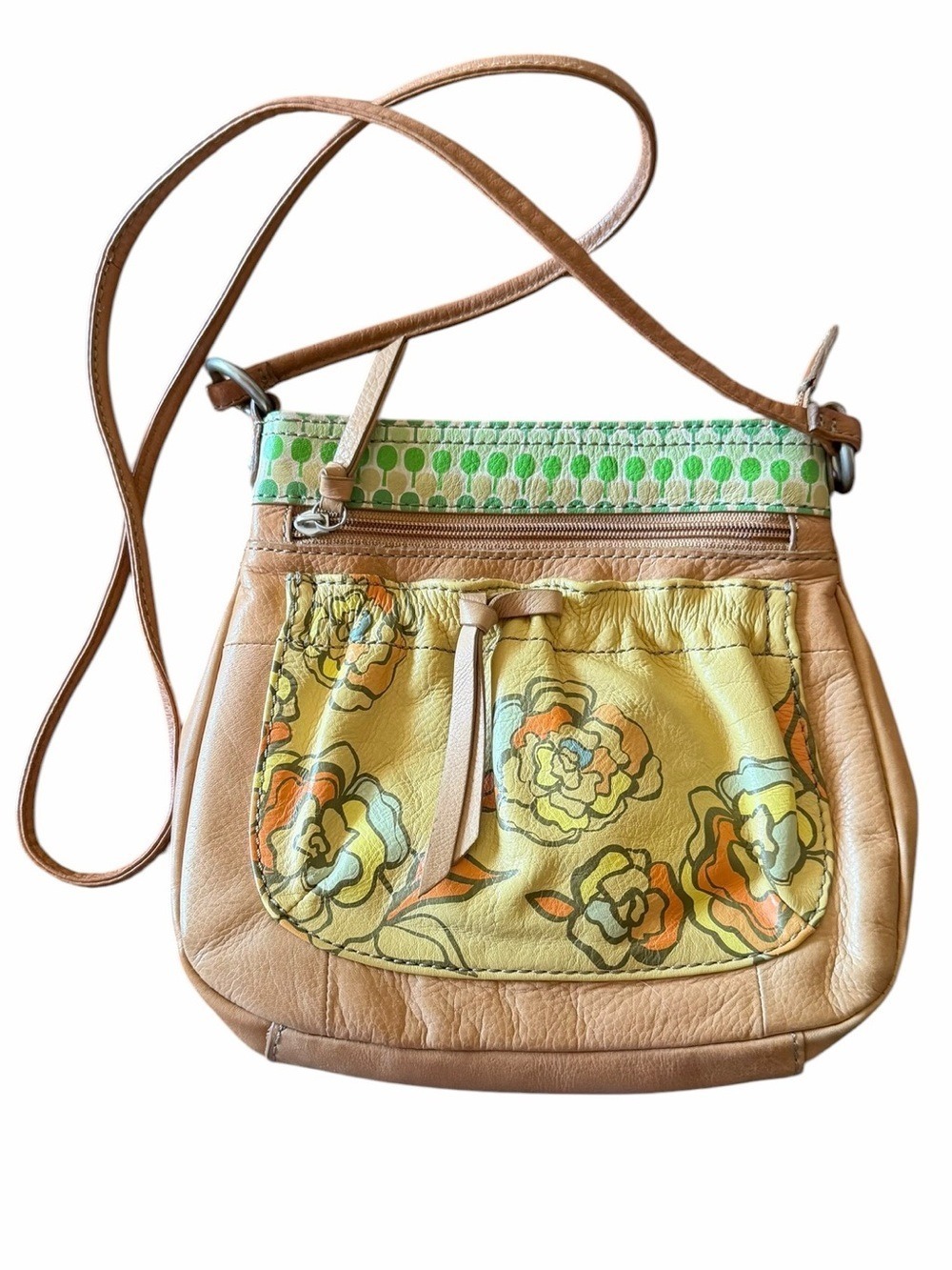 Fossil Y2K Key-Per Crossbody Floral Leather Geometric Leather Strip
